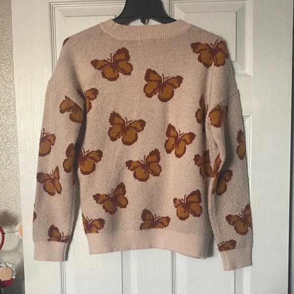 Maurices Butterfly Pattern Sweater - Cream and Brown - Picture 2 of 3